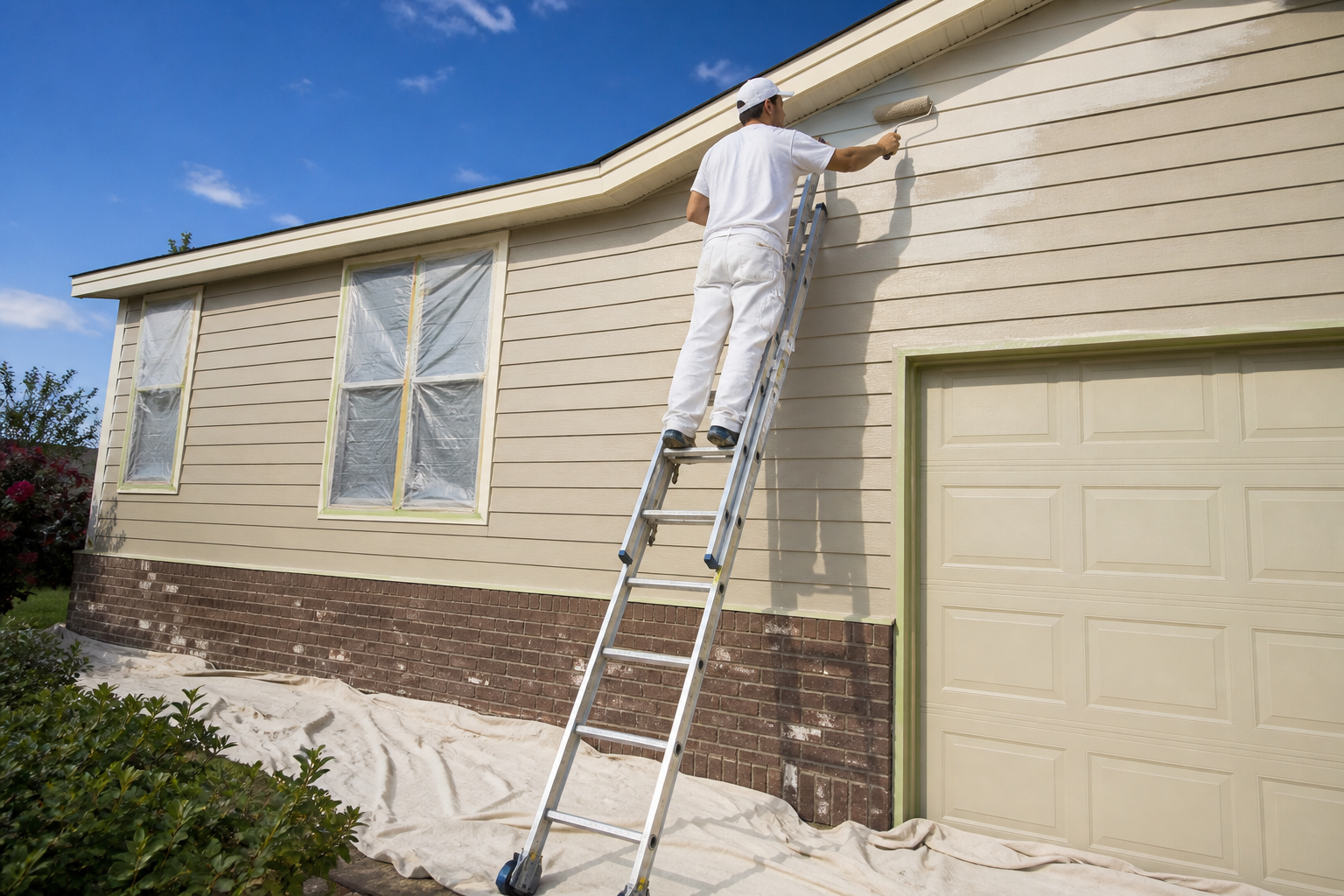 Exterior house painting on a ranch home by a painter in Grand Island, Nebraska