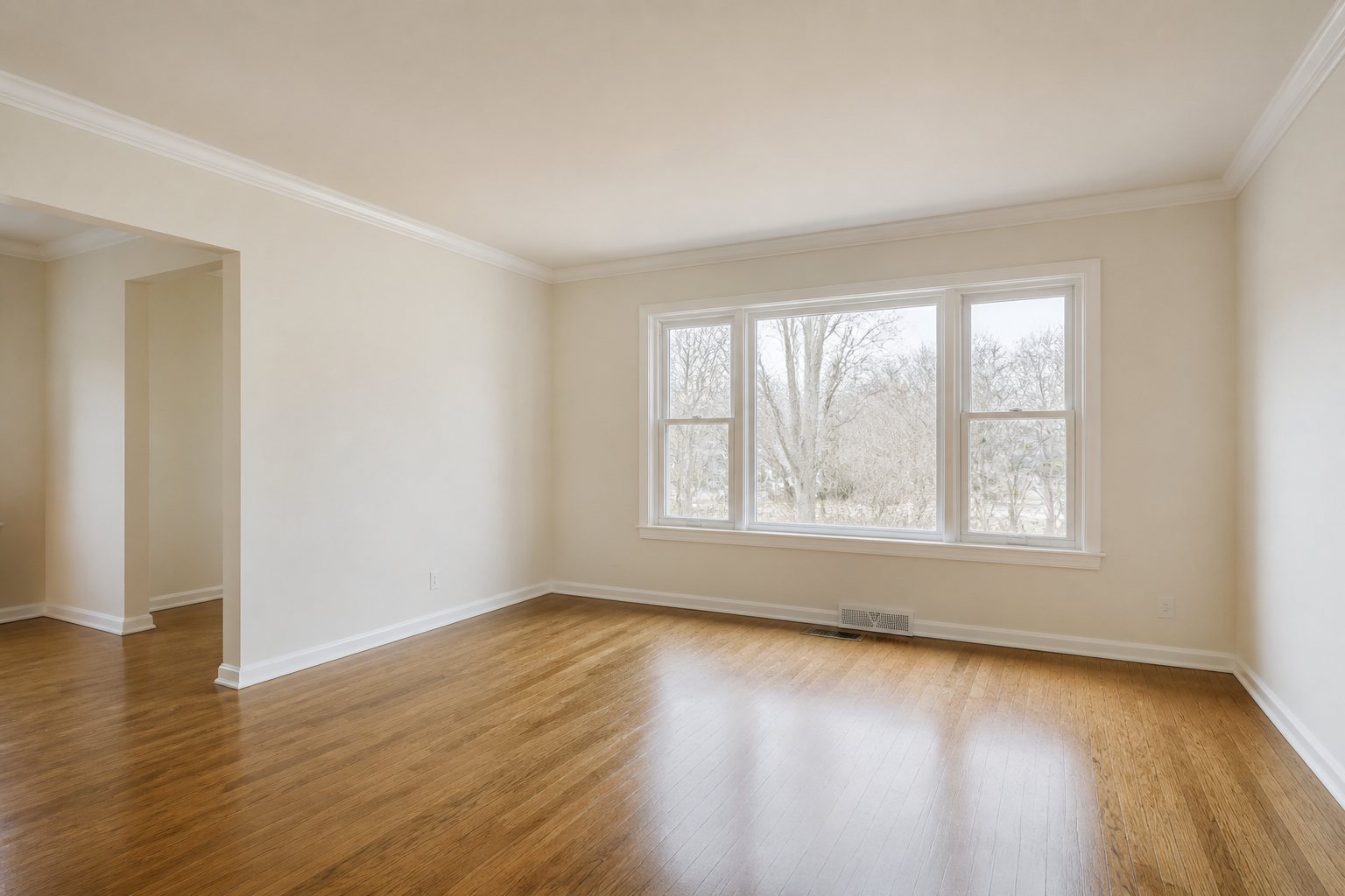 Interior painting of a living room with fresh walls and trim in Grand Island, NE