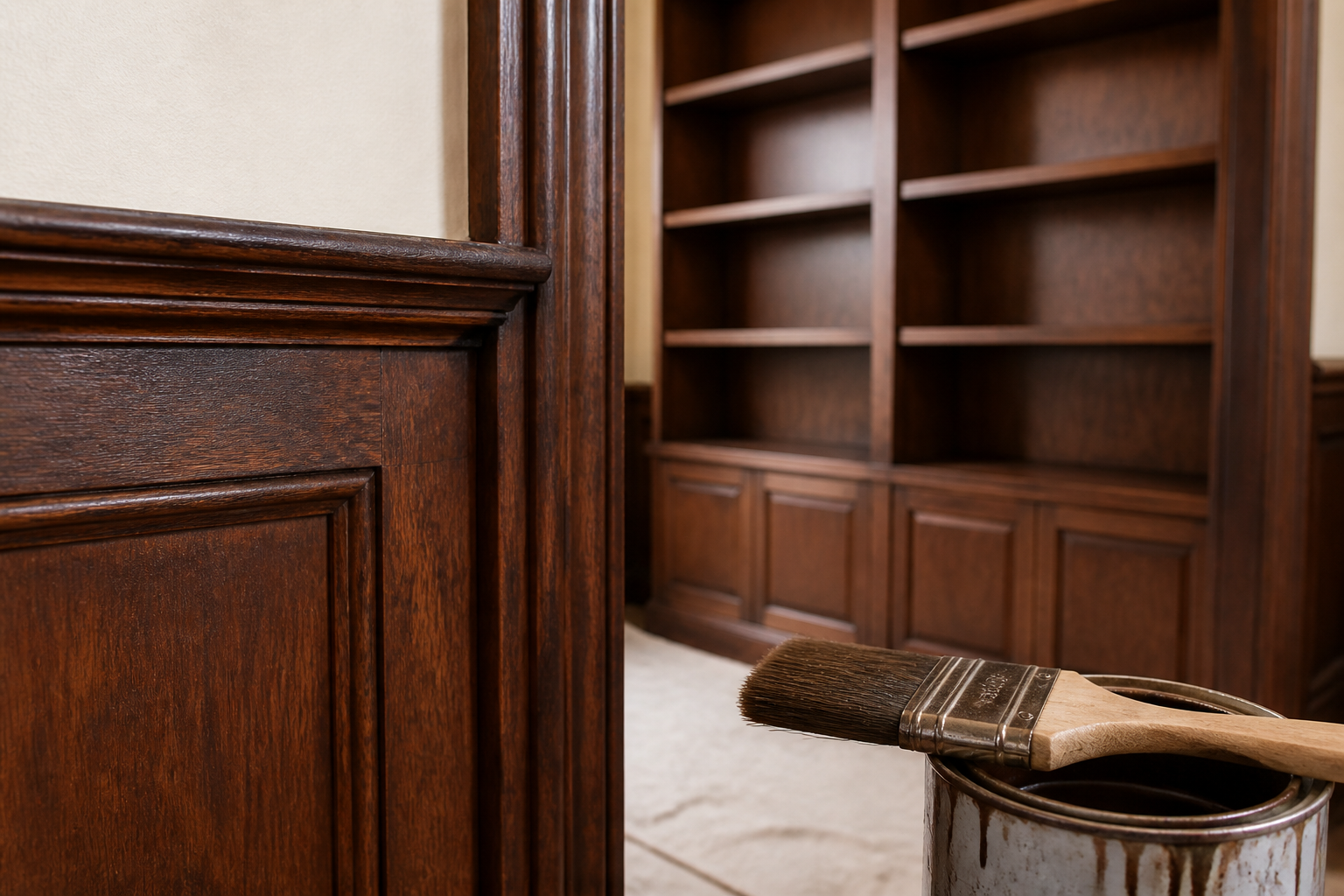 Wood staining on interior trim and built-ins in Hall County, Nebraska